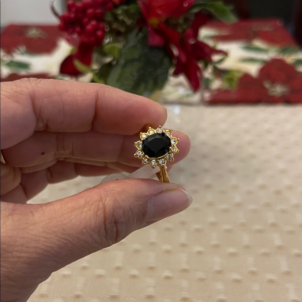 18k Gold plated and Black Stone Ring